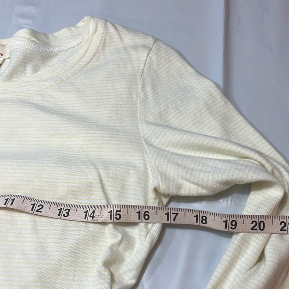 Sundance light yellow SHIRT long ruched sleeved thin Stripes round neck cotton M - Picture 10 of 13